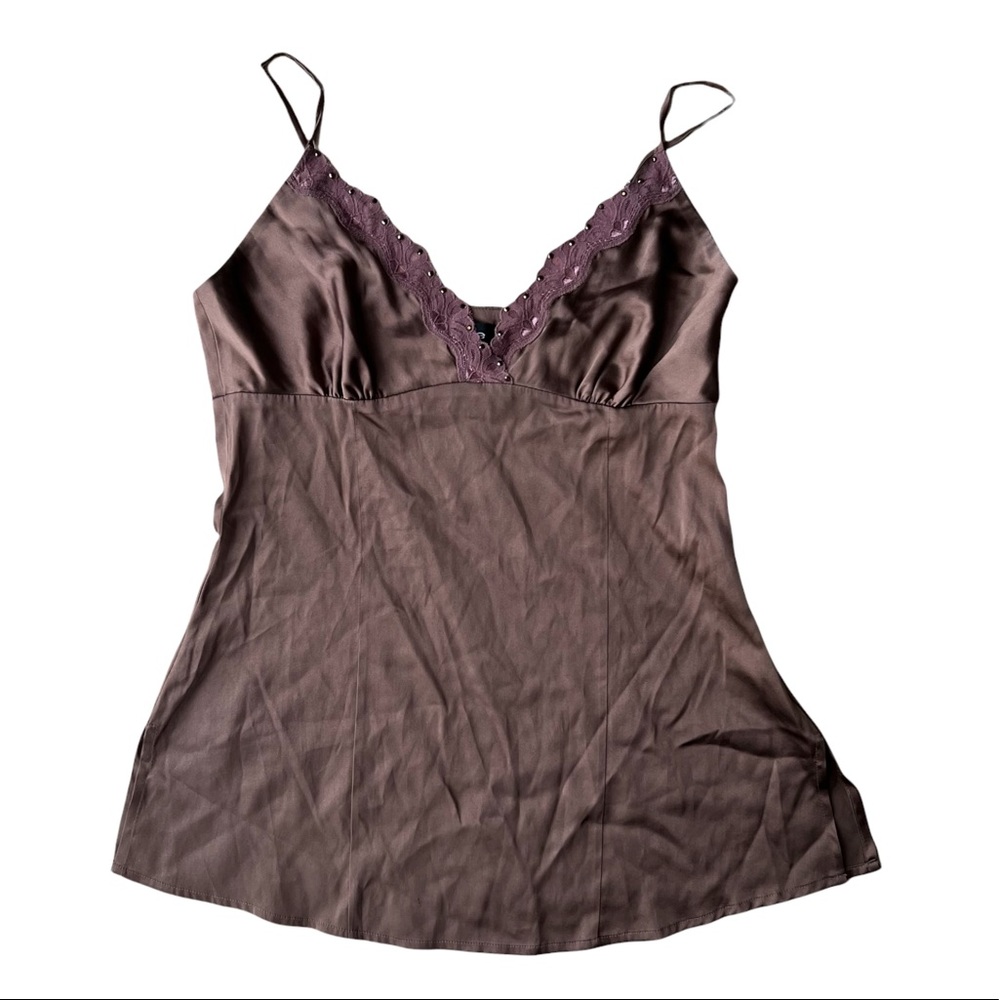 Bebe Brown Satin Tank Top